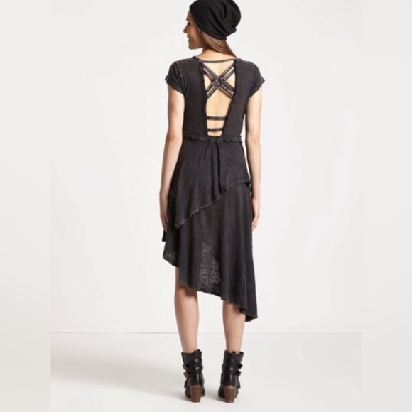 Free People Rocket Cat Boho Grunge Black Linen Cotton Blend Dress Size Medium - Picture 2 of 11